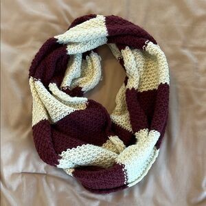 Cozy Burgundy and Cream Infinity Scarf